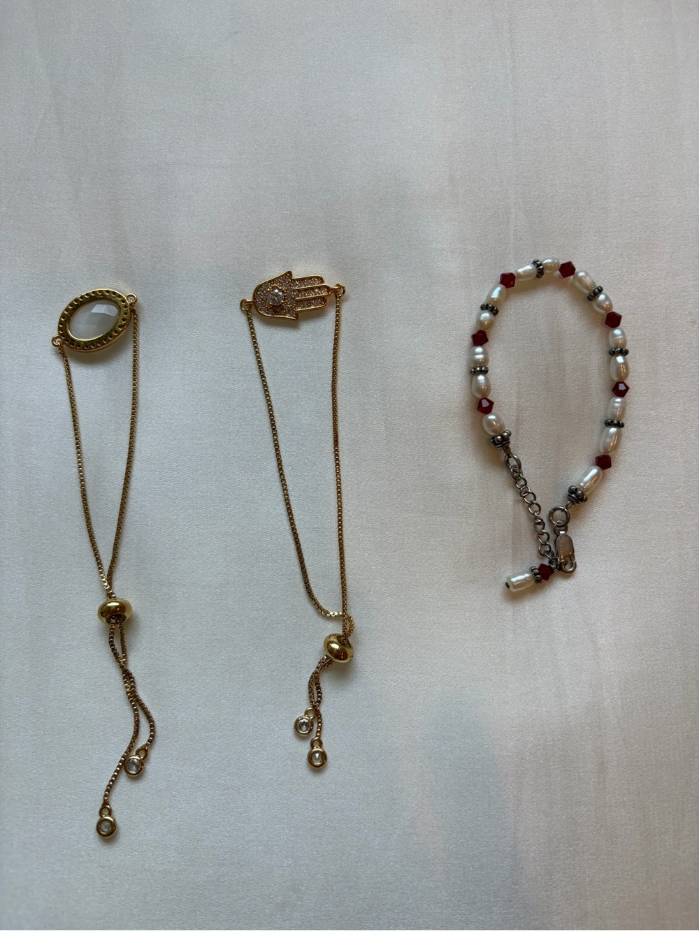 Lot of 3 bracelets 18k Gold Plated Brass & 925 silver pearl bracelets